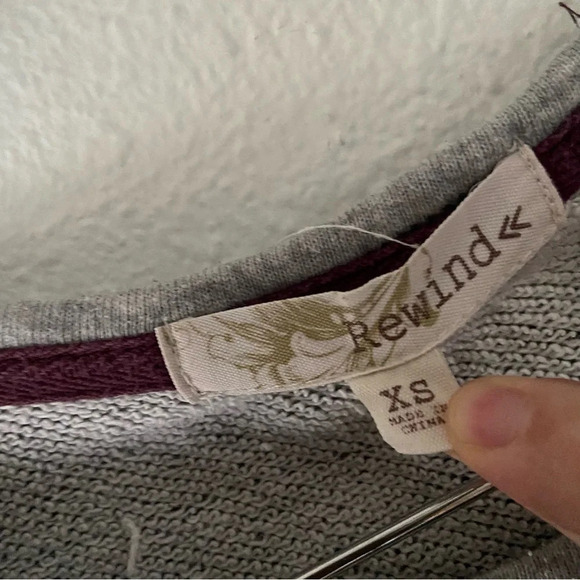 Rewind Cozy Terry Cloth Lace Sweater Top Gray XS Casual Lounge - Picture 4 of 9